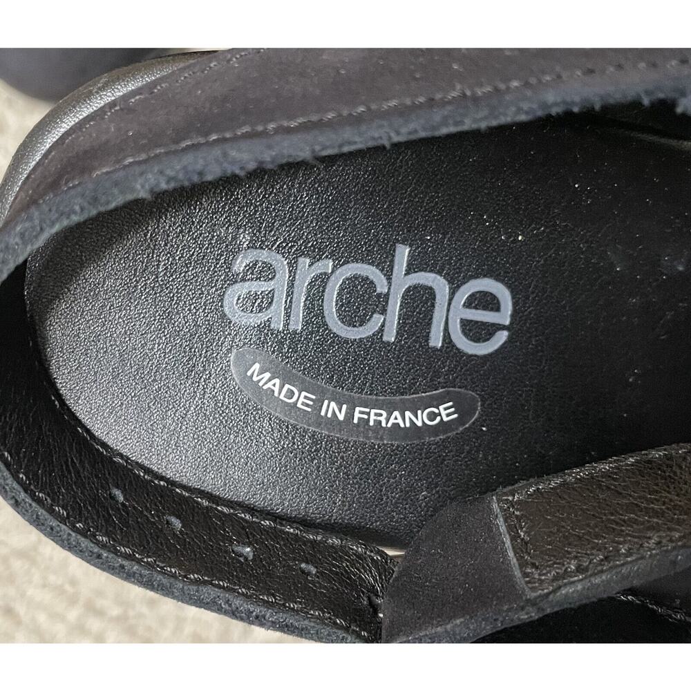 Arche Black Nubuck Suede Shoes 41 10 Cross Strap Wedge Heels Slingbacks - Picture 9 of 11